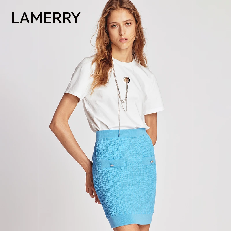 LAMERRY 白色经典纯色简约圆领金属链条装饰T恤 配：项链LWFS2T031