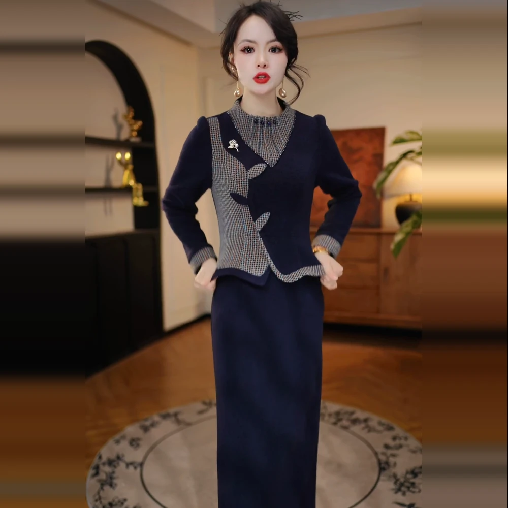 假两件气质修身收腰连衣裙显瘦新款2025新品时尚气质大方精致