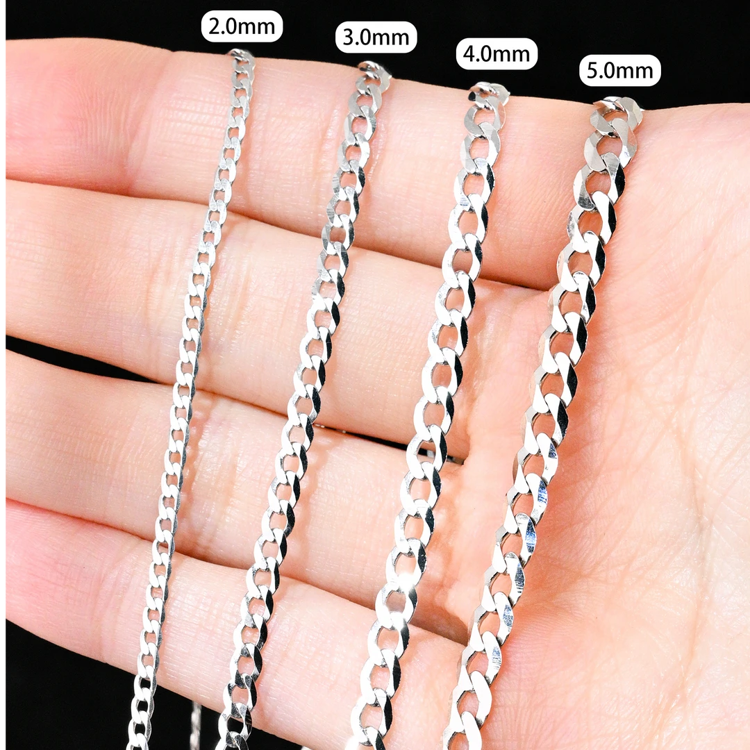 链子925银 S925纯银项链车六角侧身链男士银链加粗款银项链锁骨链