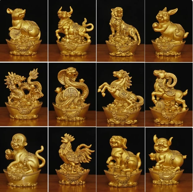 纯黄铜十二生肖摆件元宝鼠金鸡祥龙猴十二属相吉祥物家居客厅装饰