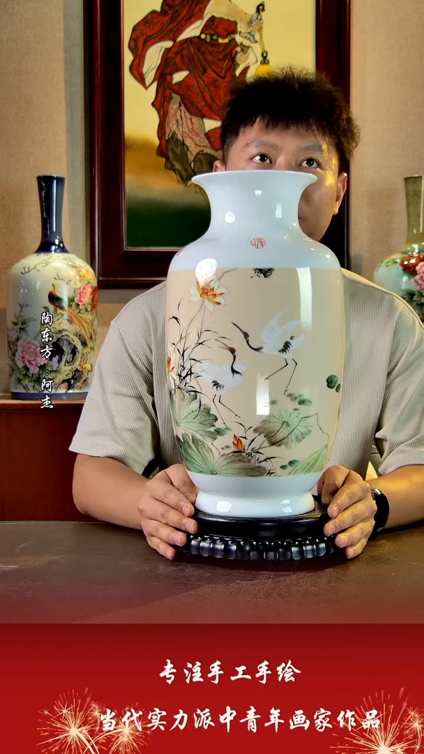 摆件景德镇陶东方艺术作品花瓶摆件瓷板画