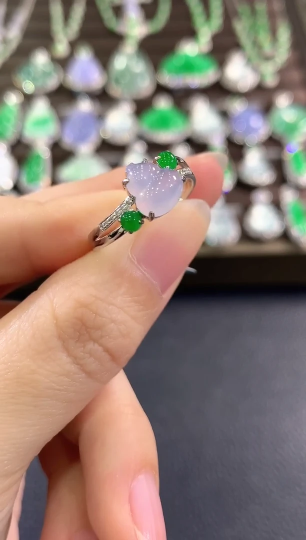 18K金镶嵌戒指翡翠g54多样性一件发货紫货有色差