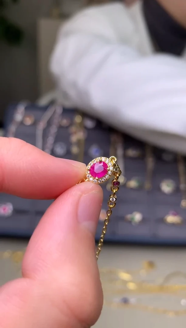 银S925镶嵌手链红宝石手链