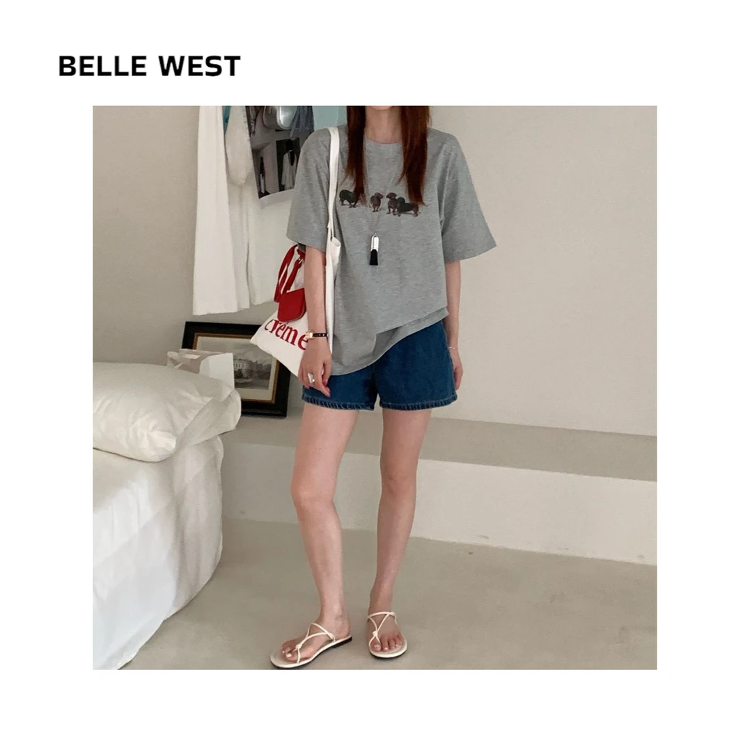 【开会腊肠狗狗】韩系简约宽松百搭立体感T恤 J-12286