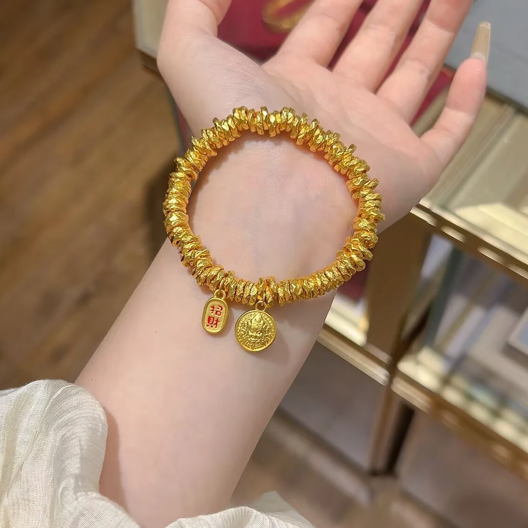 瑞诺黄金黄财神盘缠手链新款足金999时尚盘缠手串生日礼物送女友