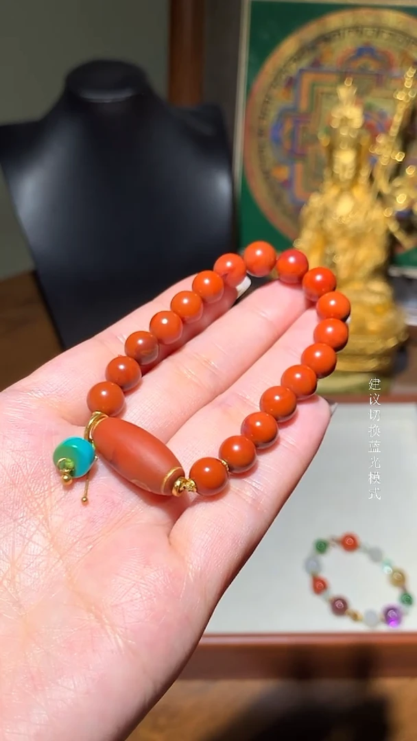 未镶嵌手串南红玛瑙包浆手串18K金