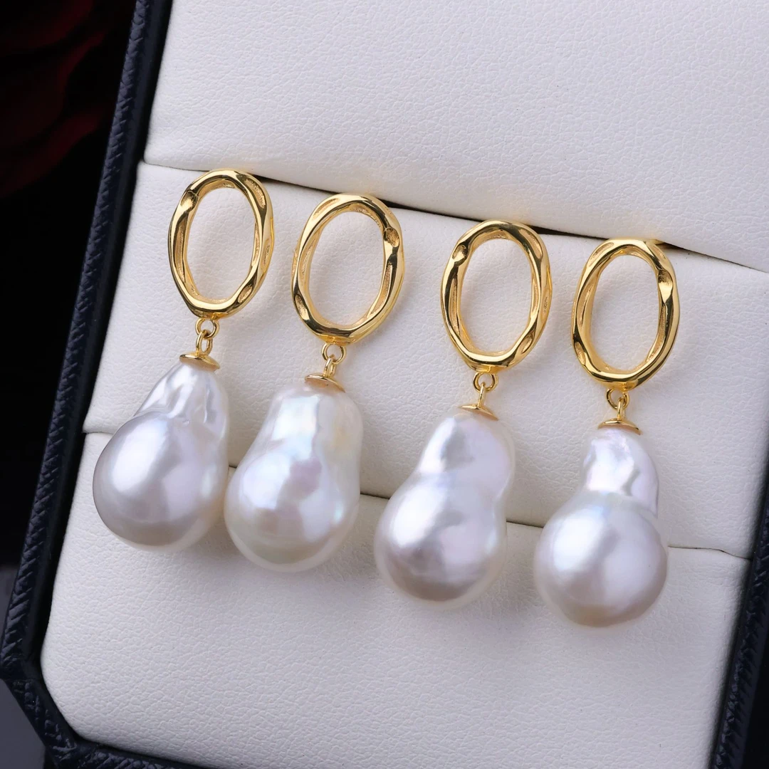 澳白巴洛克珍珠耳环11-13mmS925银乌比莫斯环珍珠耳钉多样性发一