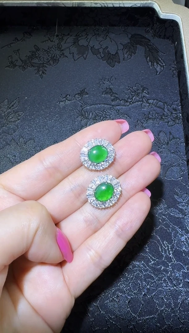 【闪购商品】翡翠耳饰银S925镶嵌耳钉