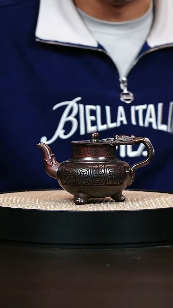 茶壶紫砂原矿紫砂壶三足龙尊