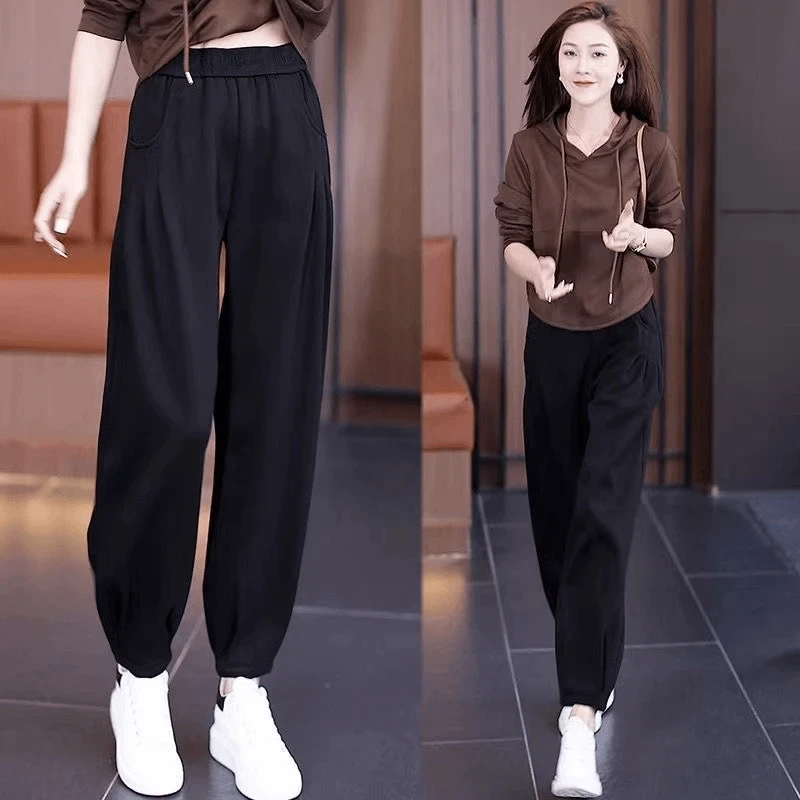 2025春秋新款束角裤高腰显瘦百搭时尚宽松束脚哈伦裤女