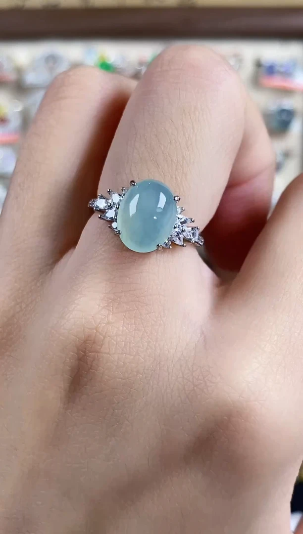 银S925镶嵌戒指翡翠 天然A货翡翠85