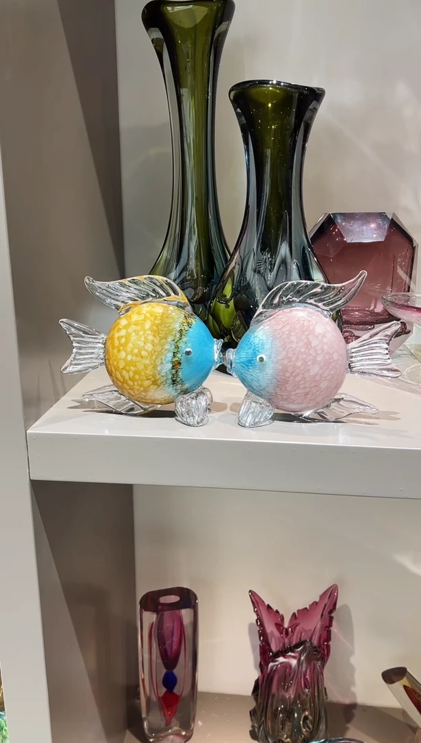 琉璃小鱼摆件一对