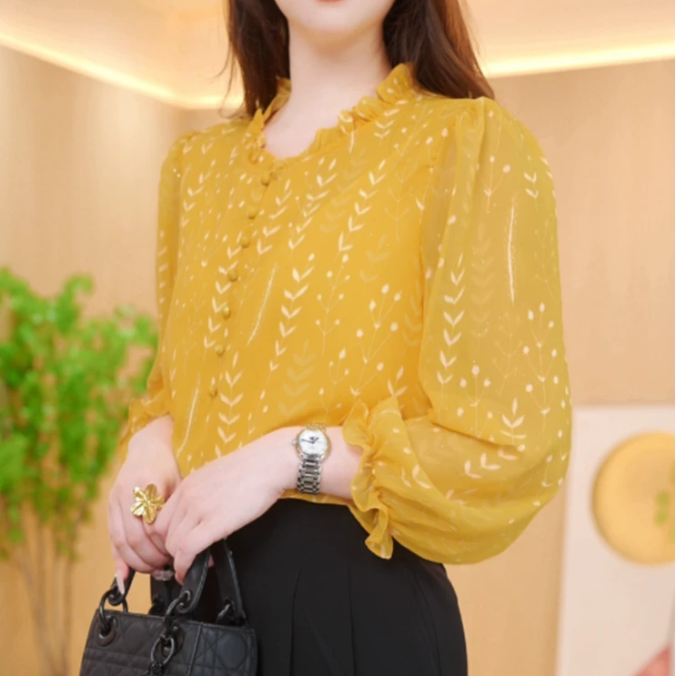 扶摇2025女士气质夏季春夏印花洋气显瘦小衫圆领提花M895沐沐