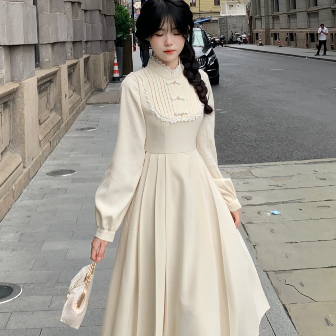 Blovelan茶烟梧月 新中式改良国风连衣裙小立领温婉气质裙子秋款