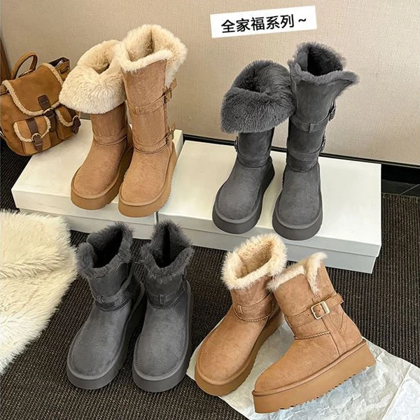 【品牌专柜】厚底灰色长筒雪地靴2025冬新款加厚防滑高筒靴东北棉鞋