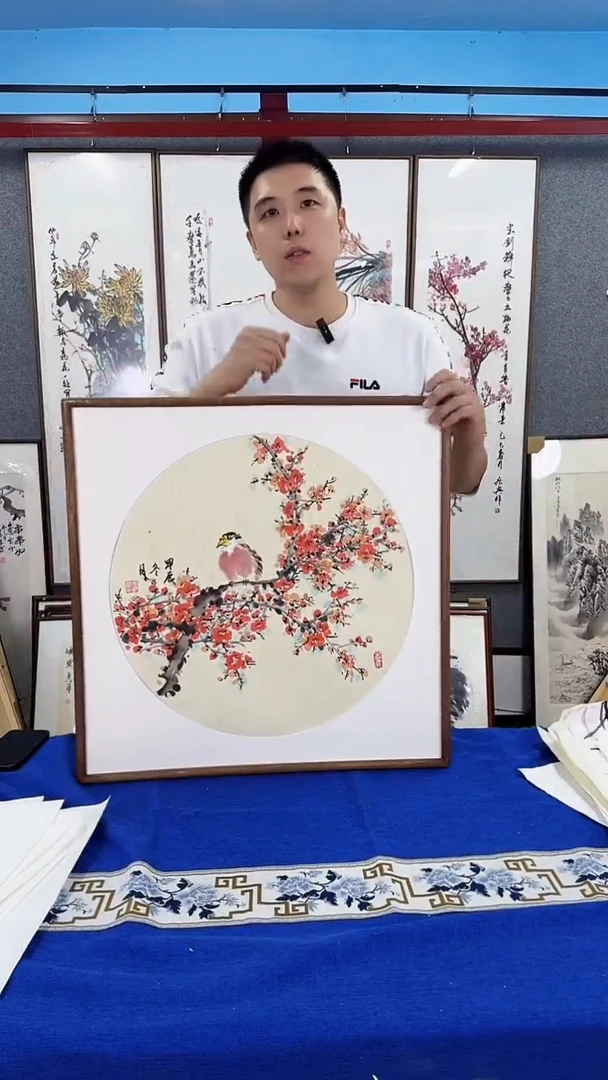 国画实木装裱 梅花 60*60