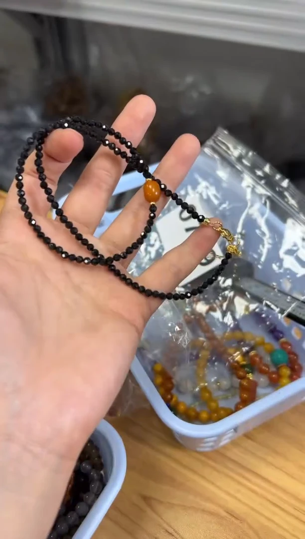 未镶嵌项链碧玺切面黑碧玺蜜蜡枣珠项链[0749]