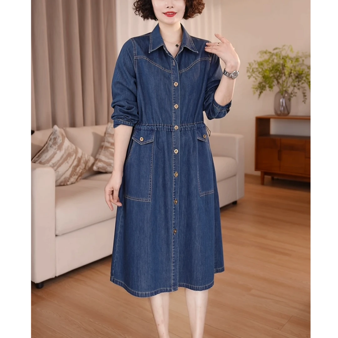 【定制】长袖牛仔连衣裙女秋季2025新款时尚洋气百搭大码女装裙子