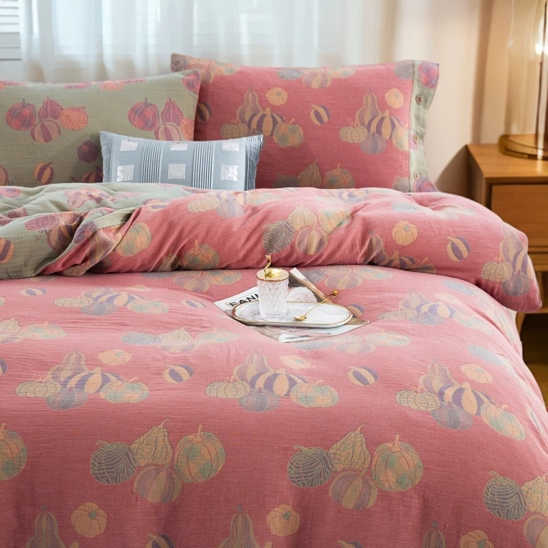 良品绘【子孙满堂粉】全棉双层纱床单被套双面加厚母婴家用床上用品