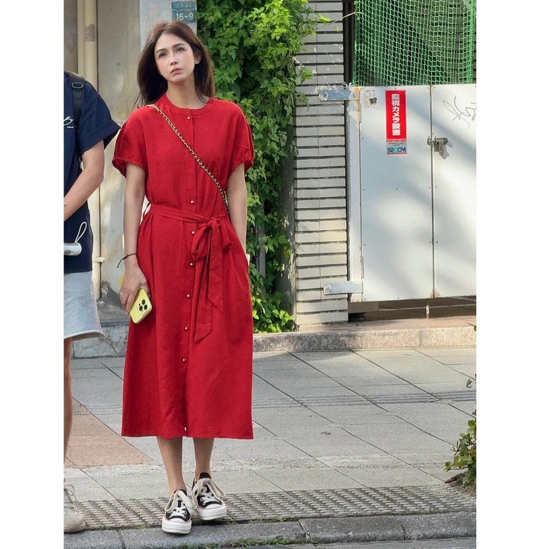 LYXZ x 大小与【琉光浅夏】夏季薄款休闲宽松中长款连衣裙78656