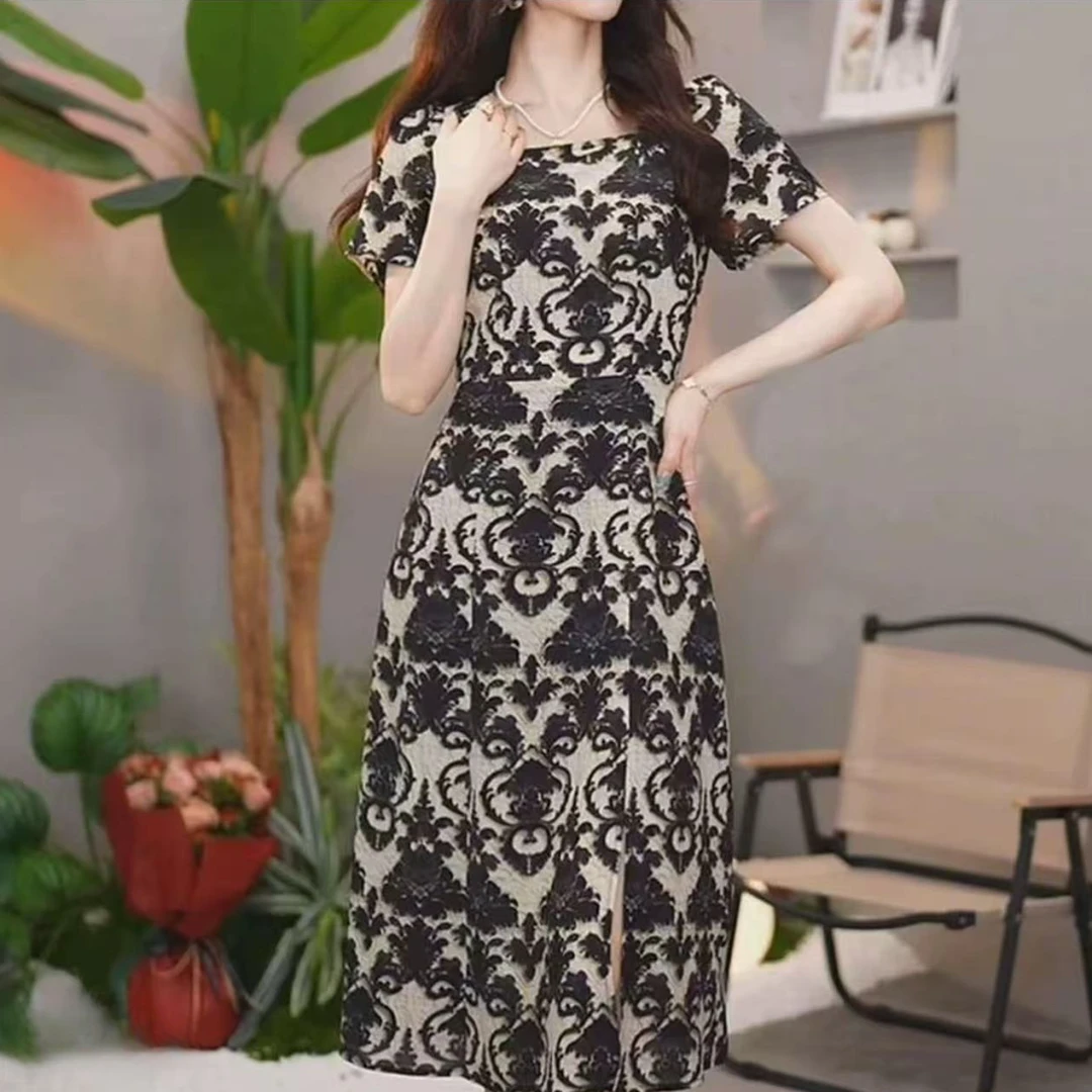X693-X碎花遮肚裙收腰夏季洋气法式连衣裙裙子印花长裙