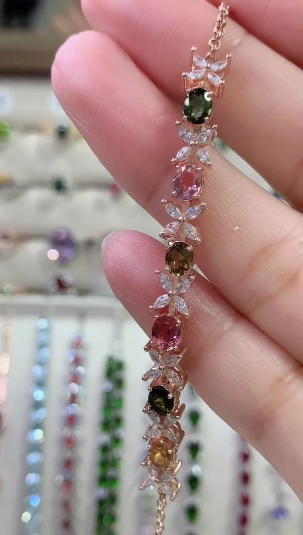 【闪购商品】碧玺手链银S925镶嵌45-11