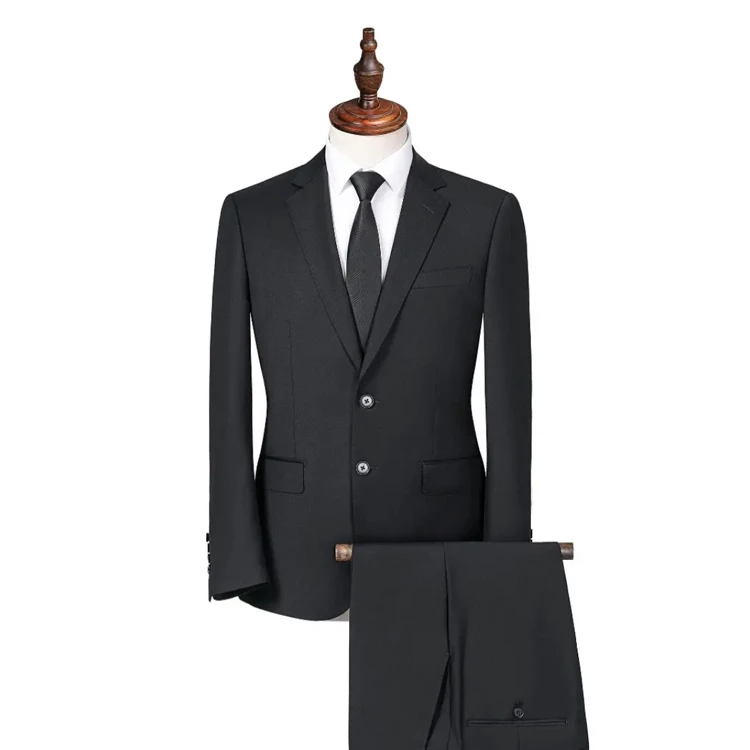 100%绵羊毛男士西服套装商务正装藏蓝色半麻衬结婚礼服双开叉西装