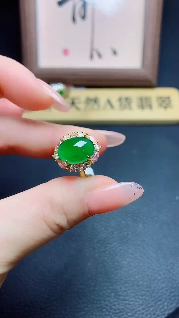 银S925镶嵌戒指翡翠天然翡翠A货s925银镶