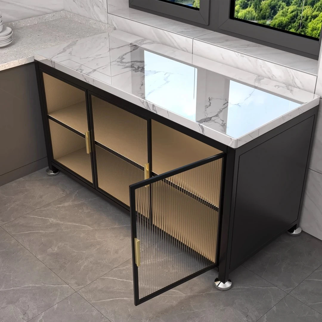 岩板厨房置物柜落地家用餐边碗橱柜靠墙一体多功能储物收纳层架子