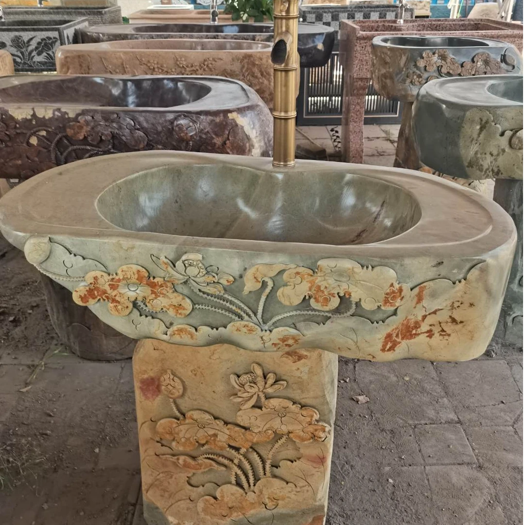 一物一拍天然花岗岩整石打造户外别墅庭院雕花洗手池洗衣池