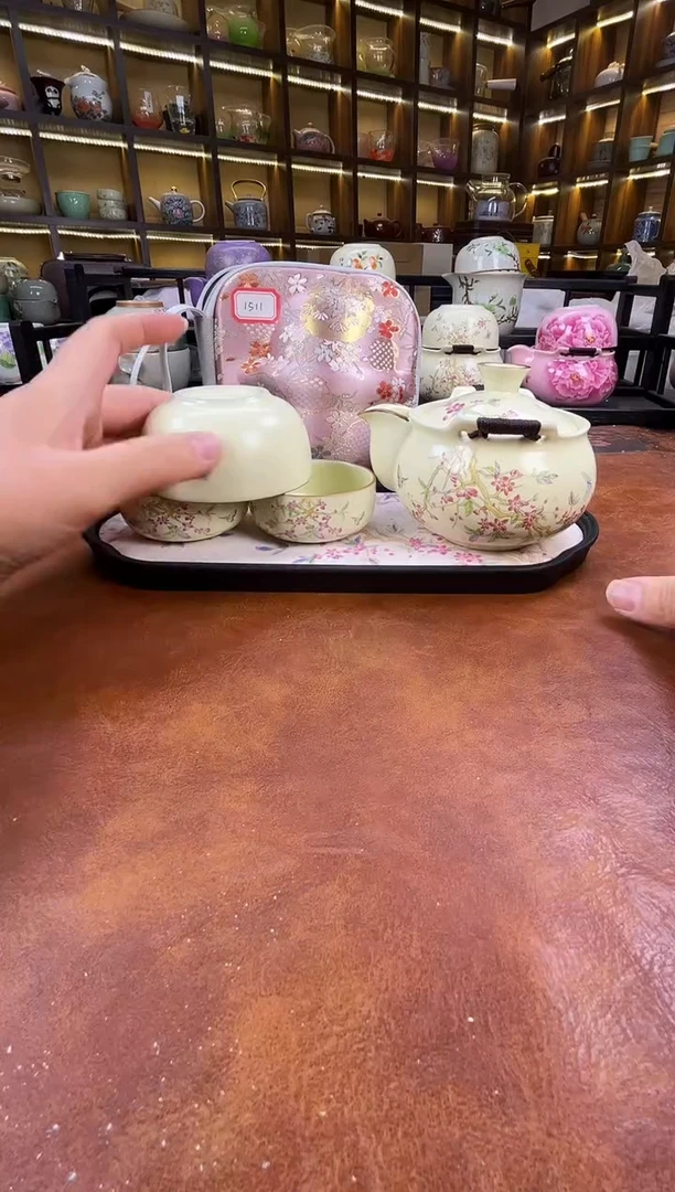 瓷片桃花宝瓶旅行+长方桃花盘