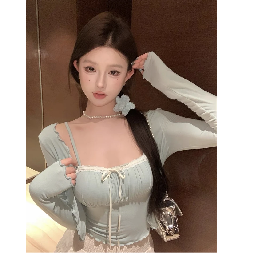 冰丝防晒开衫女夏纯欲甜辣妹抹胸小上衣别致绝美吊带两件套