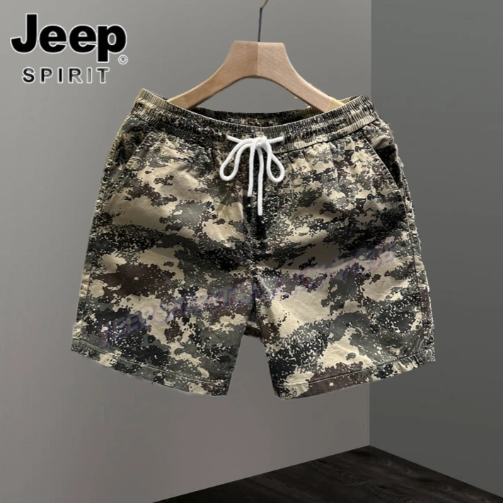 Jeep吉普夏季纯棉休闲短裤夏薄款花纹三分裤男潮流透气水洗运动裤