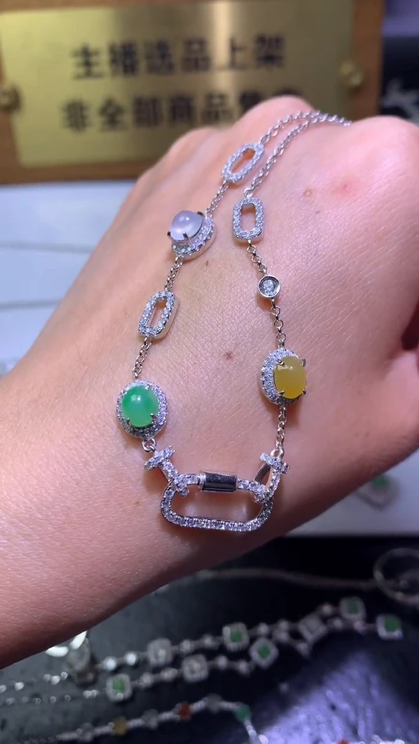 颈饰银S925镶嵌翡翠净货