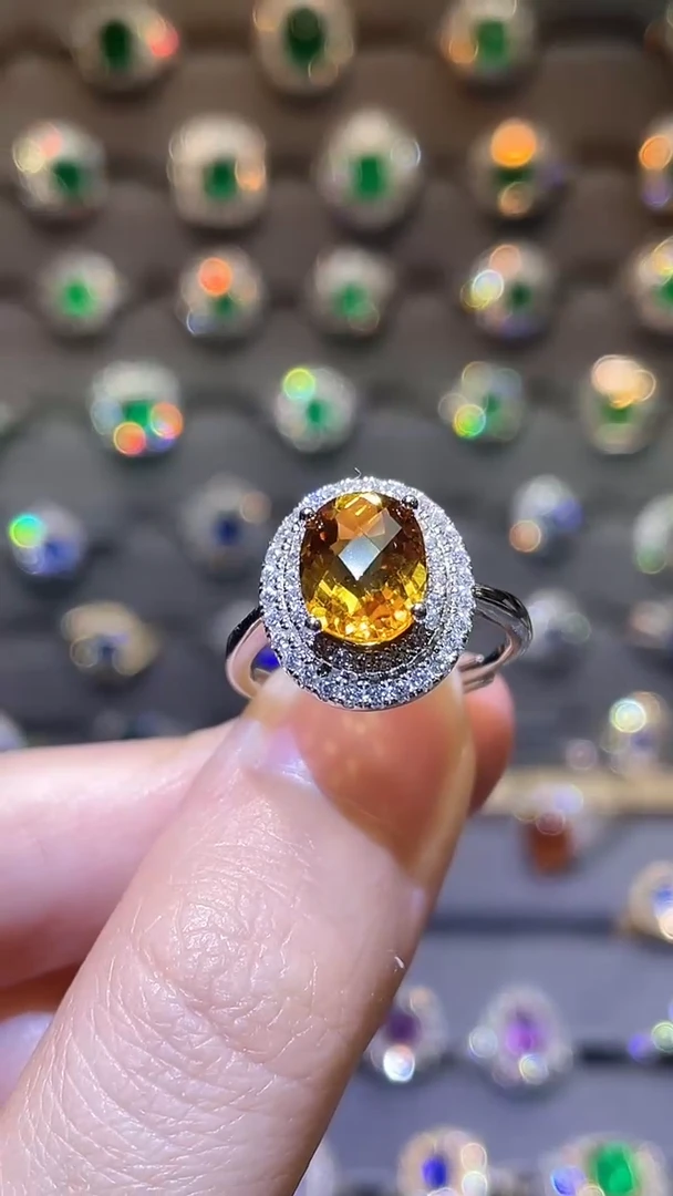 黄晶戒指银S925镶嵌1.8ct