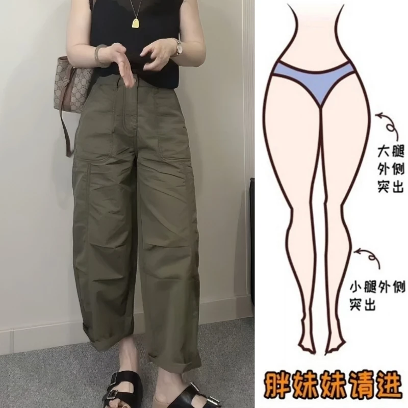 Aimeerosa/艾洛莎潮流百搭宽松阔腿工装裤子女夏季显瘦九分气球裤
