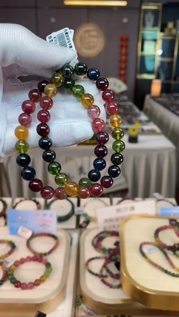 未镶嵌老矿碧玺彩虹单圈手串8mm+碧玺xion多样性发一条