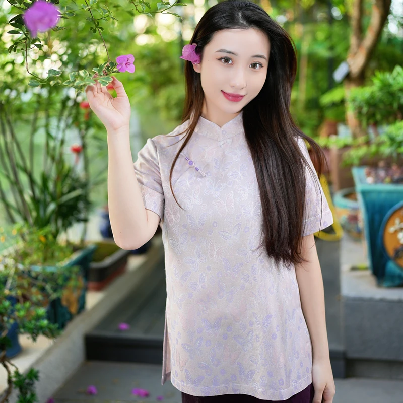 蓝大【珮瑶】桑蚕丝新中式短袖上衣7782