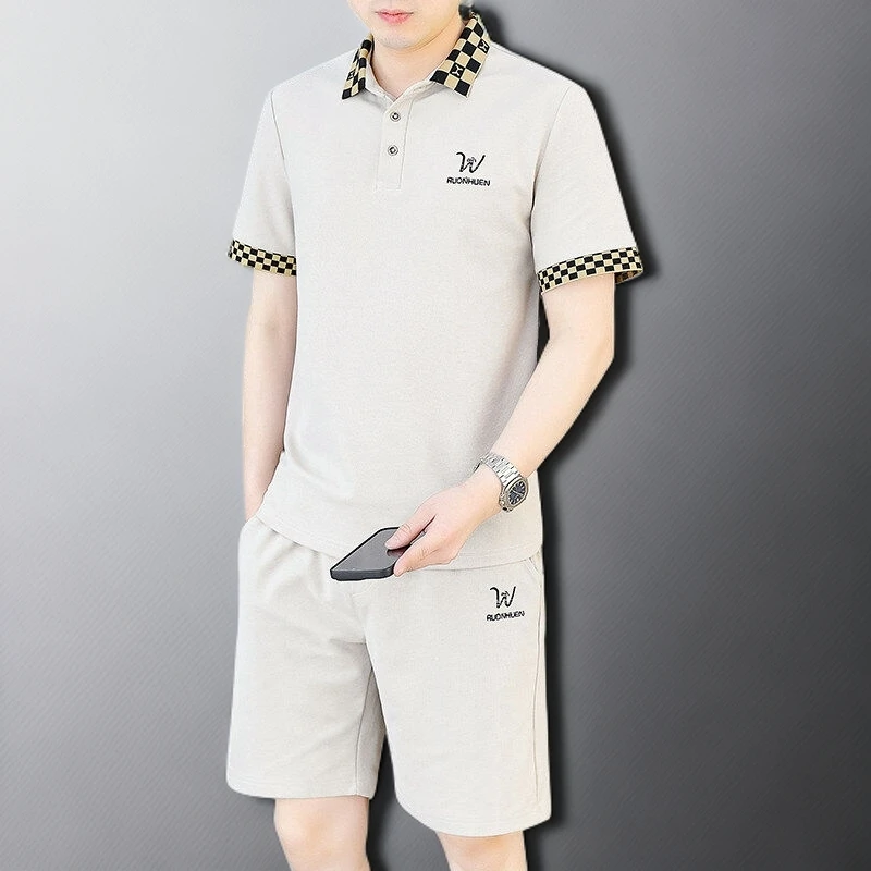 高端Polo衫短袖套装男夏季新款潮流百搭短裤男士休闲运动两件套潮