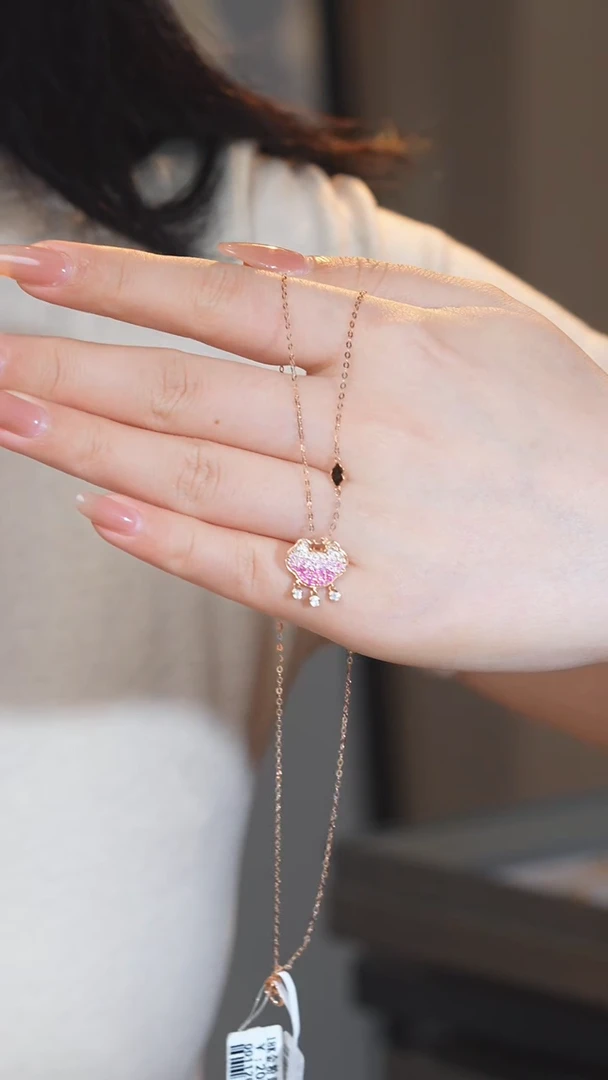 彩色蓝宝石项链18K金镶嵌@@U7832