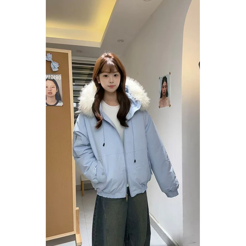 深灰色大毛领工装派克服棉服男女款加厚保暖连帽座山雕美式棉外套