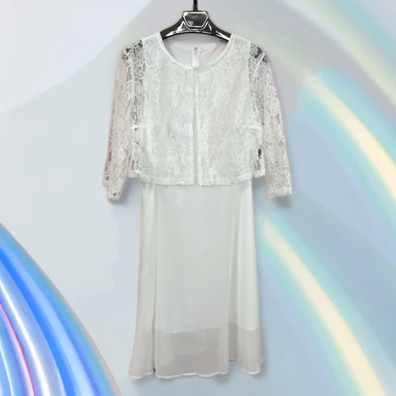 9023白色雪纺套装蕾丝女士女装服装