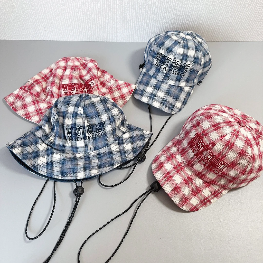 儿童帽子粗格子春夏遮阳帽男童品质休闲女童2-6岁小孩小众遮阳帽