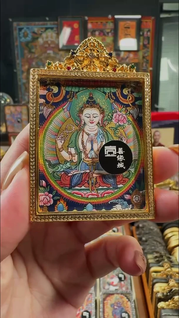 吊坠壹善缘城手绘唐卡四臂