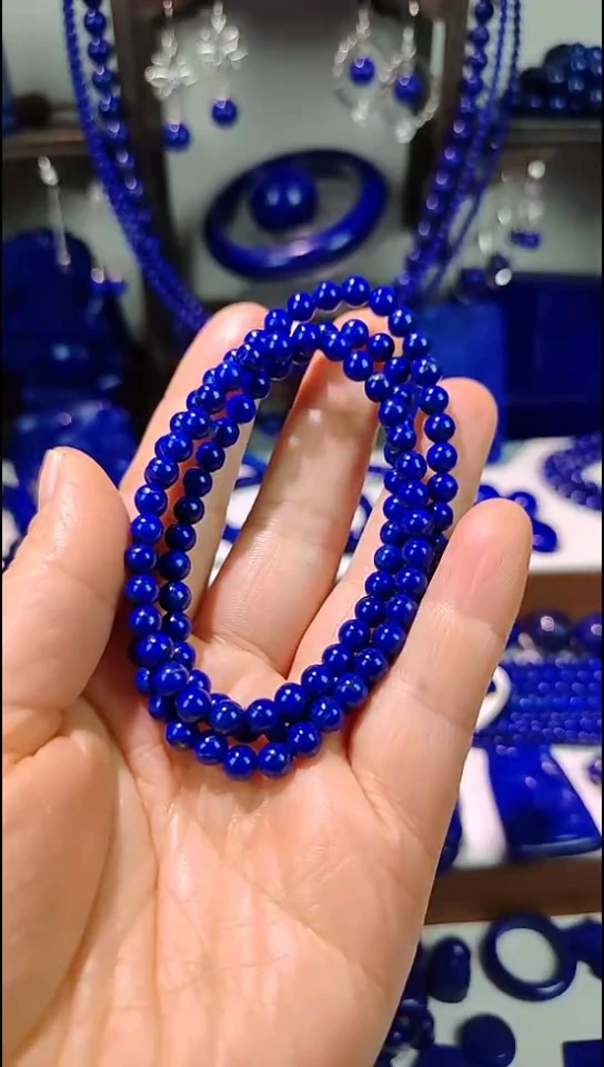 未镶嵌青金石手链5mm高货青金石三圈手链无白微金