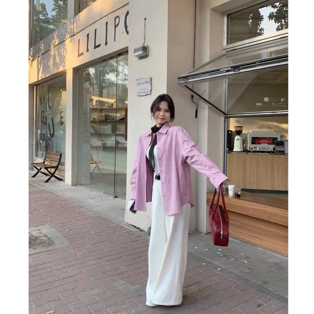 PP【乌梅子酱】春夏款衬衫玫粉色防晒百搭显瘦减龄气质款衬衣PP040