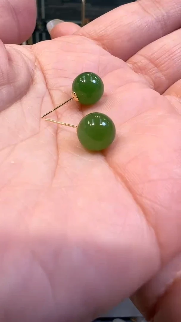 【闪购商品】和田玉耳钉18K金镶嵌和田玉耳钉多样性发货拍一发一