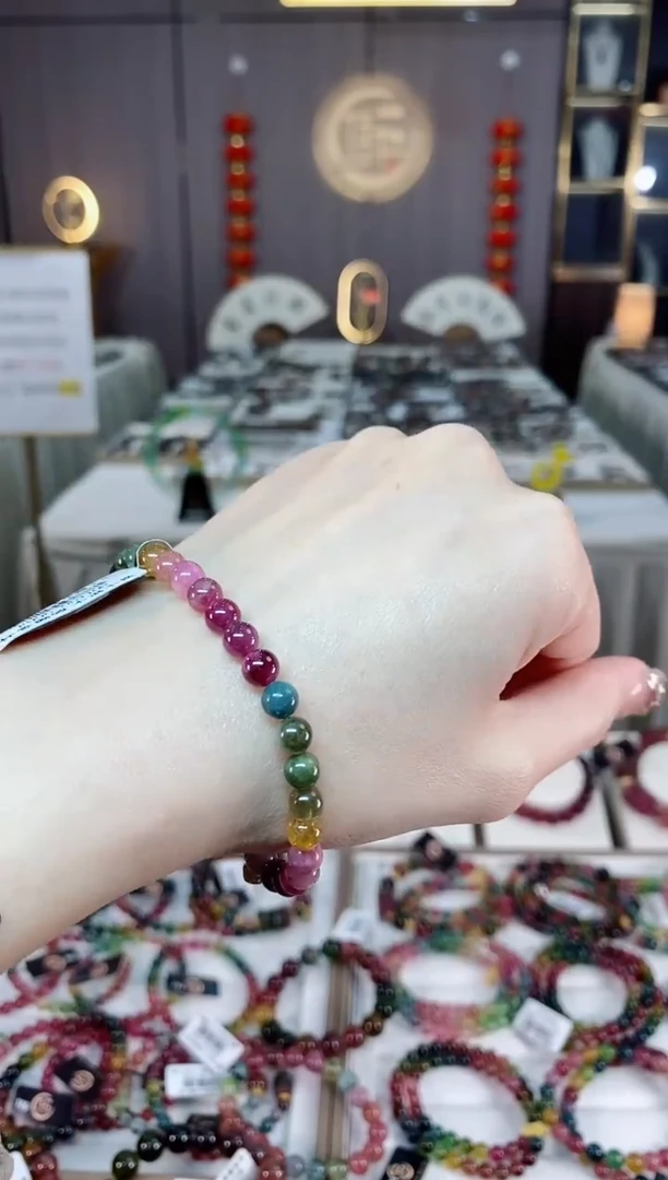 未镶嵌老矿碧玺色标彩虹单圈手串5mm+碧玺dan多样性发货一条