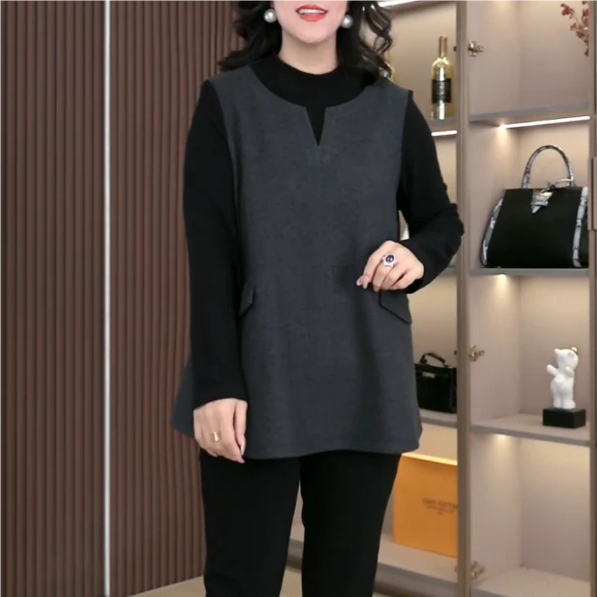 苏迷大码女装冬季新款休闲风宽松假两件时尚显瘦上衣ZSX25A0535