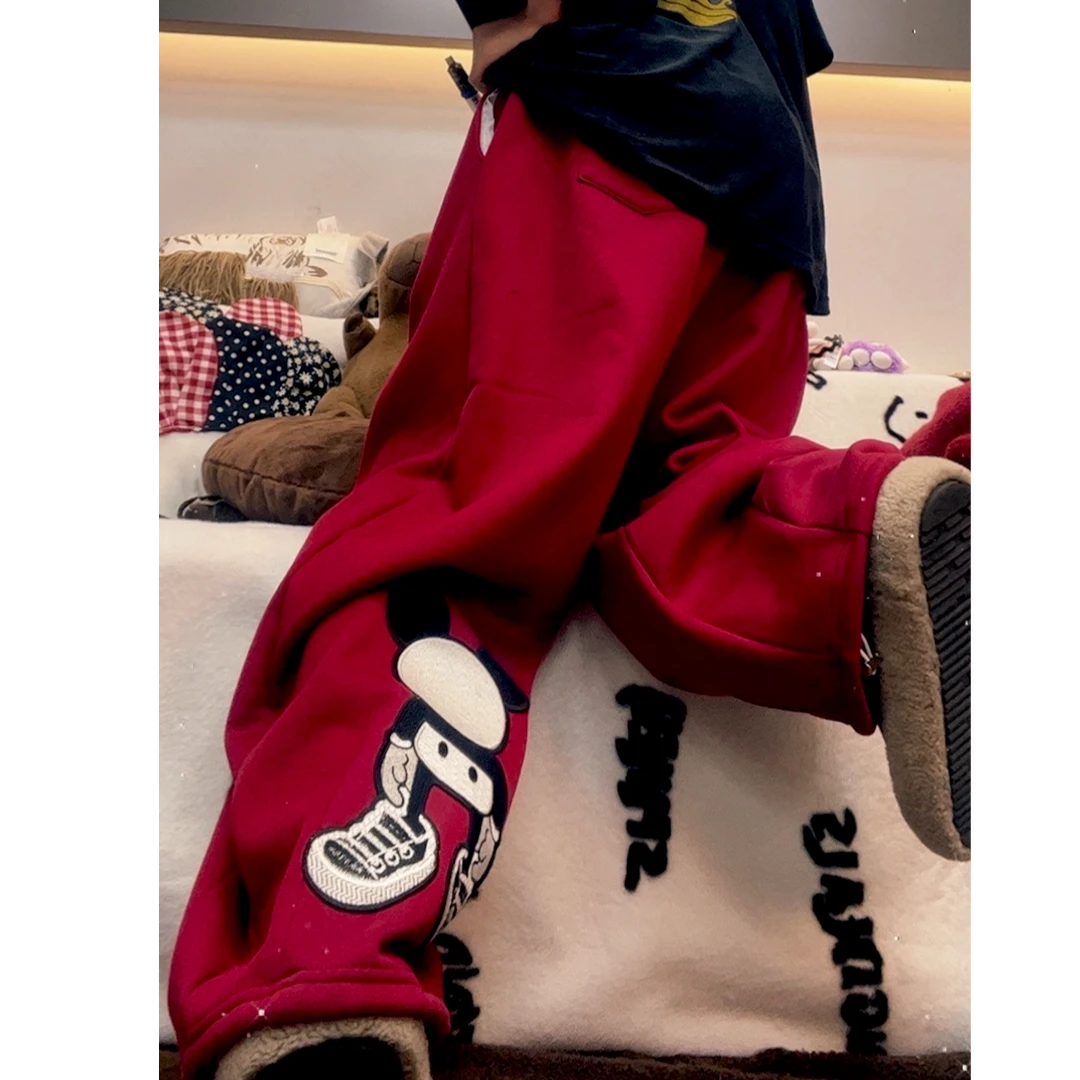 衣森原创宽松慵懒重工加绒米奇卫裤